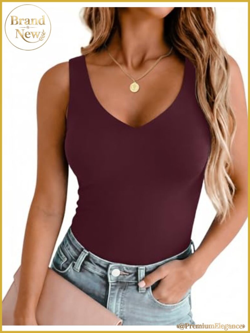 Women's Lined V Neck Tank Top Sleeveless Slim Fit Layering